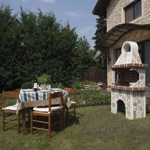 Gratar Gradina Traditional Mic (Carbune/Lemn, 100x60x210 cm, 650 kg, piatra naturala Rhodos, caramida)
