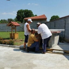 Gratar + Cuptor Integrat Traditional (Carbune/Lemn, 208x120x155 cm, 1200 kg, piatra naturala Rhodos, caramida)