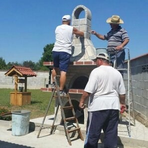 Gratar + Cuptor Integrat Traditional (Carbune/Lemn, 208x120x155 cm, 1200 kg, piatra naturala Rhodos, caramida)