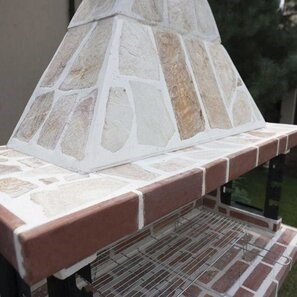 Gratar Gradina Traditional Mare (Carbune/Lemn, 153x70x210 cm, 950 kg, piatra naturala Rhodos, caramida)