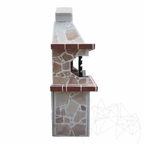 Традиционный средний садовый гриль (уголь/дрова, 120x70x210 см, натуральный родосский камень, кирпич)