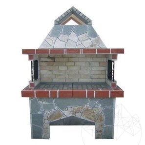 Gratar Gradina Traditional Mare (Carbune/Lemn, 153x70x210 cm, 950 kg, piatra naturala Rhodos, caramida)