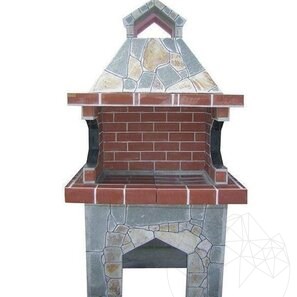Традиционный средний садовый гриль (уголь/дрова, 120x70x210 см, натуральный родосский камень, кирпич)