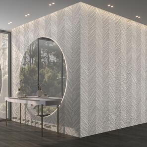 Плитка из белого мрамора Carrara (узор Chevron) 2 см