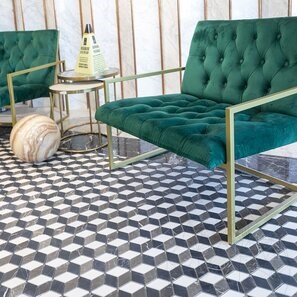 Mozaic Marmura Bianco Carrara, Cleopatra, Nero Marquina Mix Cube Design Mata
