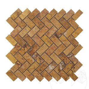 Мозаика из полированного травертина персикового шеврона, 2,5 x 5 см