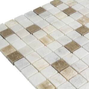 Mozaic Marmura Alba-Onix-Emperador Mix Polisata, 2.3 x 2.3 cm