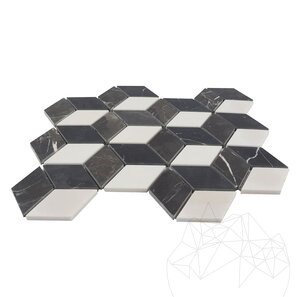 Mozaic Marmura Bianco Carrara, Cleopatra, Nero Marquina Mix Cube Design Mata
