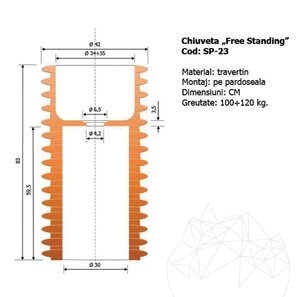 Раковина Tao из травертина классическая SP-23, 42 x 82 см