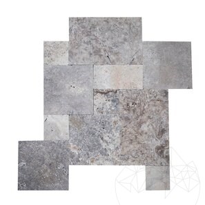 Travertin Silver Cross Cut French Pattern Set Antichizat, 1.2 cm