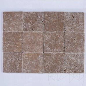 Travertin Noce Cross Cut Antichizat, 10 x 10 x 1 cm