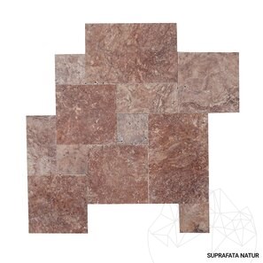 Travertin Opium Red Cross Cut French Pattern Set Antichizat, 1.2 cm