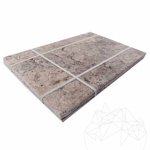 Travertin Silver Cross Cut French Pattern Set, Periat si Daltuit, 1.2 cm