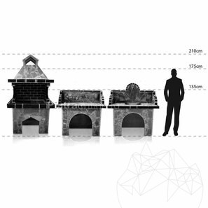 Set Mobilier Gradina Family, Traditional (Gratar Mediu, Carbune/Lemn, Masa, Lavoar) - piatra poligonala, caramida