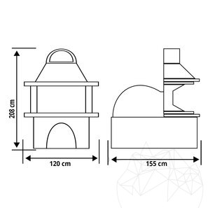 Gratar + Cuptor Integrat Mediteraneo (Carbune/Lemn, 208x120x155 cm, 1200 kg, piatra naturala Homa, caramida)
