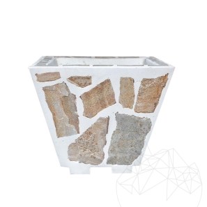 Jardiniera Rustica din Beton, 50x50 cm - Placata cu Piatra Poligonala Rhodos | Ideala pt Flori în Gradina, Terasa si Ale