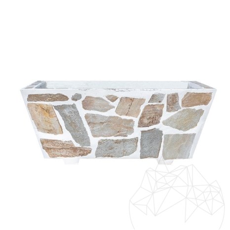 Jardiniera Rustica din Beton, 100x50 cm - Placata cu Piatra Poligonala Rhodos | Ideala pt Flori în Gradina, Terasa si Al