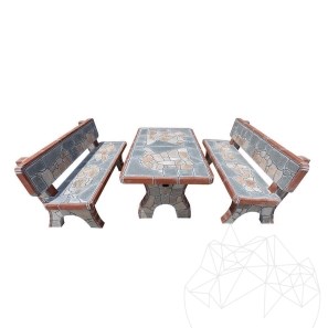 Set Mobilier Gradina Traditional (masa: 130x80x71cm, banca: 140x55x86cm, 620 kg/set, piatra poligonala, caramida)