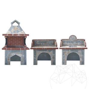 Set Mobilier Gradina Family, Traditional (Gratar Mediu, Carbune/Lemn, Masa, Lavoar) - piatra poligonala, caramida