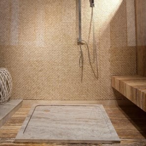 Душевой поддон из травертина цвета латте ULTRA FLAT, 90 x 90 x 3 см