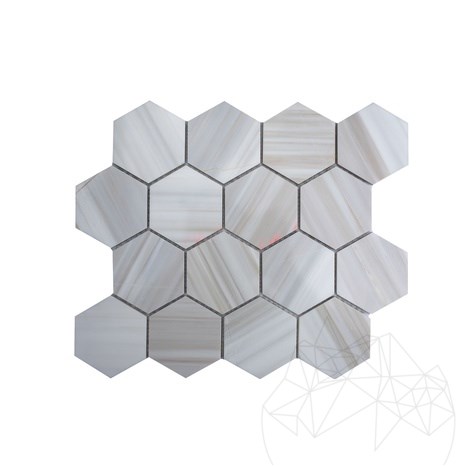 Mozaic Marmura Calacatta Amber Hexagon Polisata, 30.5 x 30.5 cm
