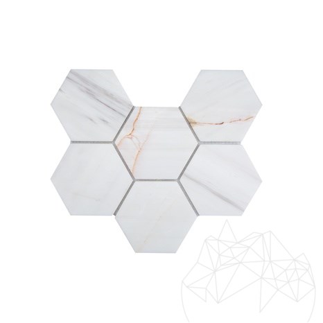 Mozaic Marmura Calacatta Amber Hexagon XL Polisata, 30 x 20 cm