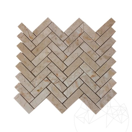Мраморная мозаика Cream Royal Chevron полированная, 2,3 x 7,5 см