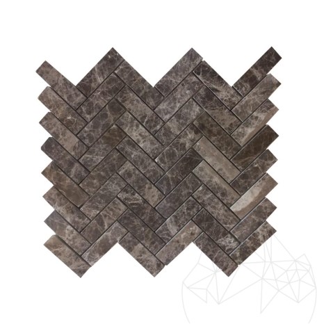 Mozaic Marmura Dark Emperador Chevron Polisat, 2.5 x 5 cm